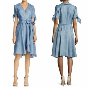 Milly Valeri Linen Light Blue Wrap Shirt Dress with Tie Waist size 4
